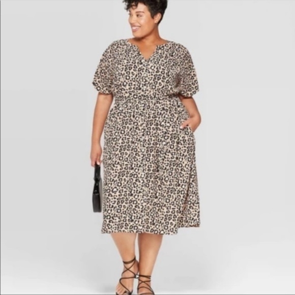 Ava & Viv Leopard Print V-Neck Button Up Midi Dress 2X - Picture 10 of 10